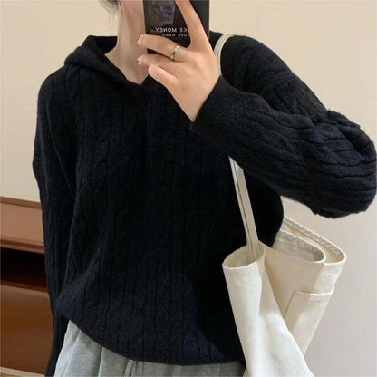 Pull en tricot douillet à capuche et motif en torsades pour femmes Chic und Stil