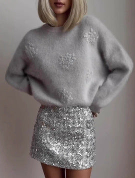 Glamorous sequin skirt for women with floral detail Chic and Style