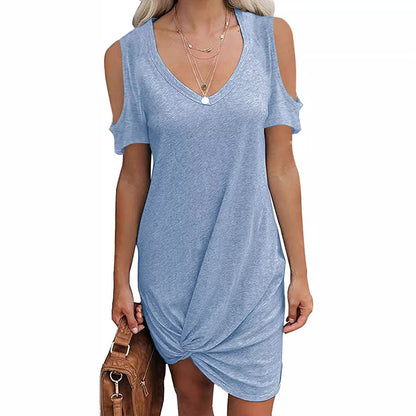 Robe mini à décolleté en V pour dames avec design d'épaule ouverte et détails de nouage raffinés Chic und Stil