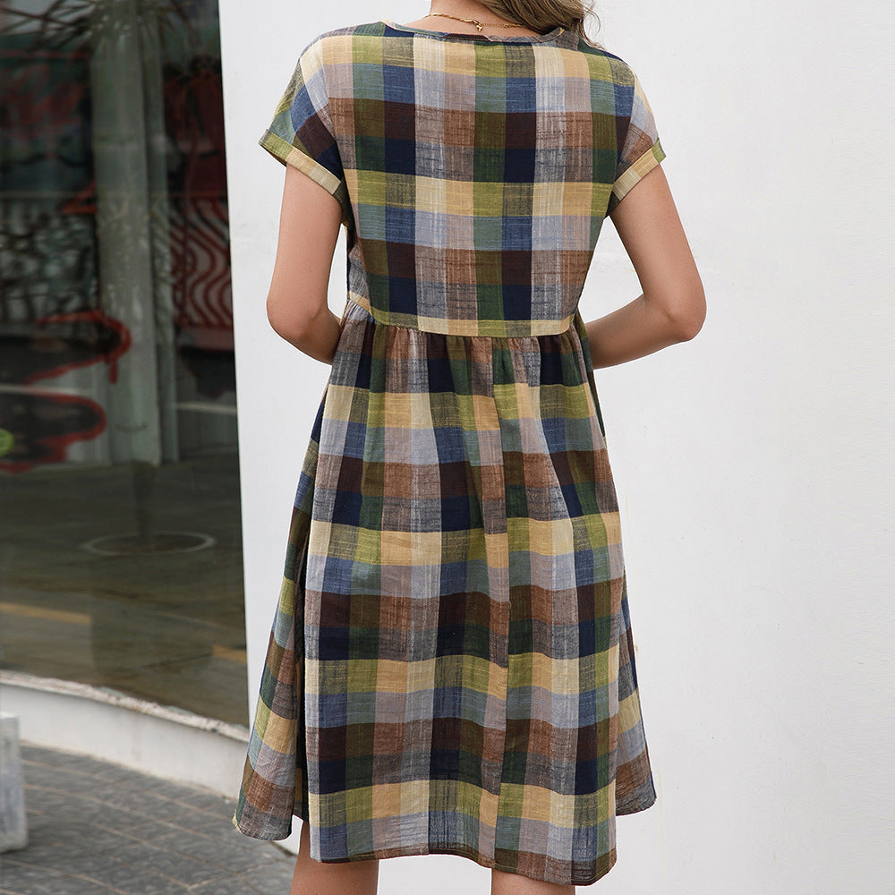 Robe décontractée à carreaux pour femmes en coton léger avec une coupe confortable Chic und Stil
