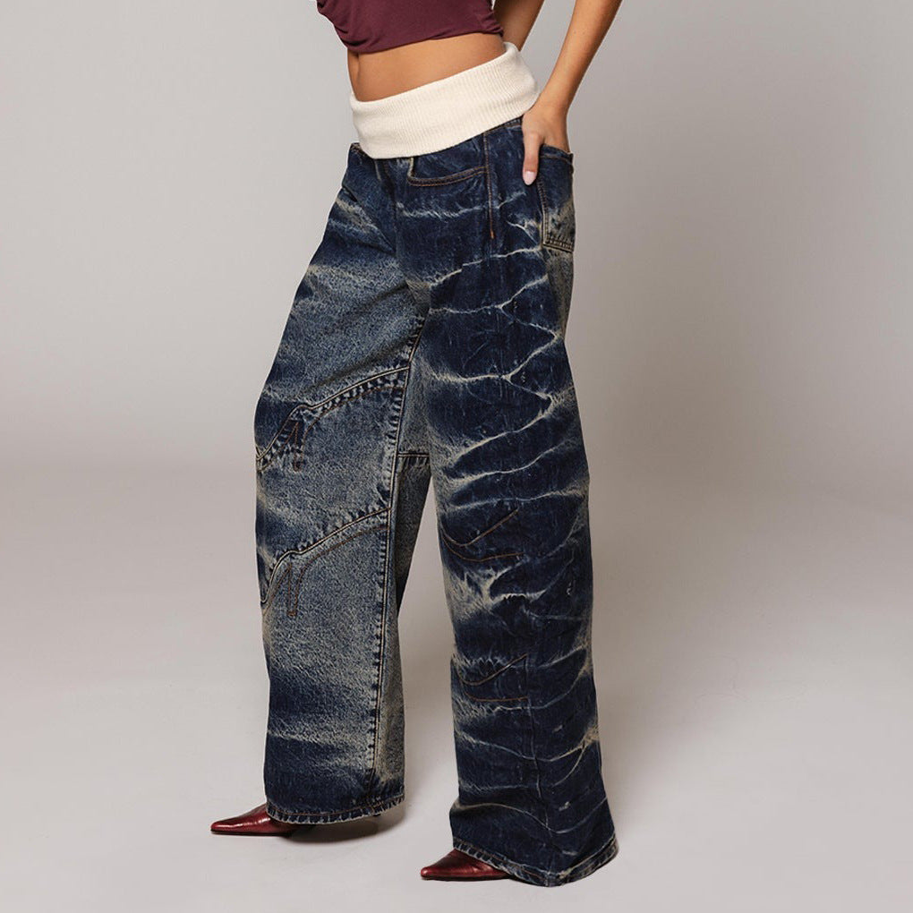 Loose denim pants for women with a unique stitching design Chic and Style