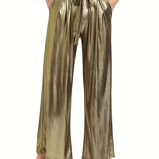 Elegant pleated pants for women with a glossy finish Chic and Style