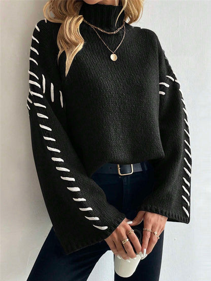 Pull en knit pour femmes avec des manches larges et un col montant Chic und Stil