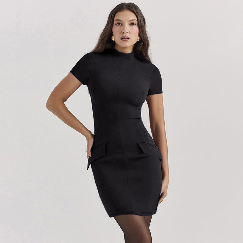 Robe mini à col montant slim-fit pour dames avec poches Détails Chic und Stil