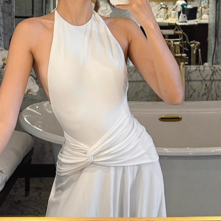 Dames Élégant Robe Maxi avec un détail enroulé de haute qualité et un chic Col Halter Chic und Stil