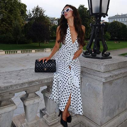 Femmes Robe Maxi Élégante à Pois Chic und Stil