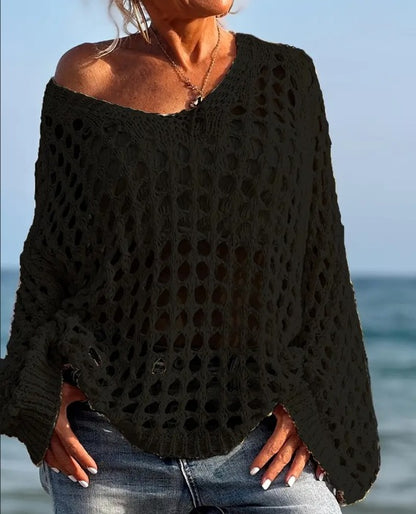 Pull en tricot à épaules dénudées pour femmes avec une structure aérée en mailles ajourées Chic und Stil