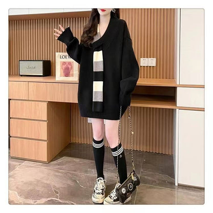 Pull décontracté pour femmes avec col en V texturé et coupe oversized Chic und Stil