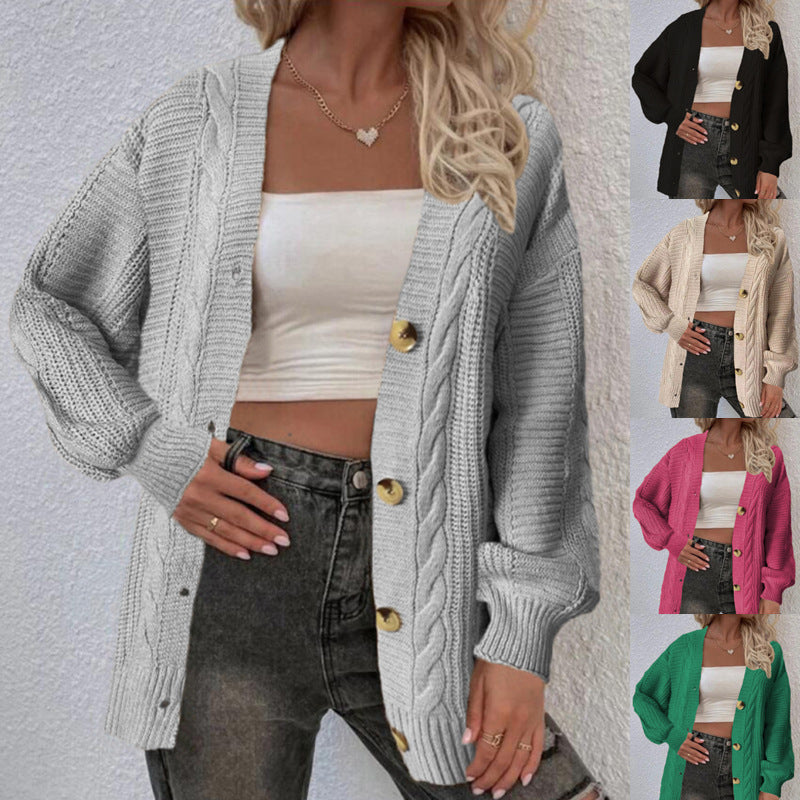 Dames gros tricot cardigan avec détails de boutons et motif en torsades Chic und Stil