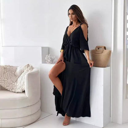 Robe maxi élégante pour femmes avec décolleté en V profond et fente Chic und Stil