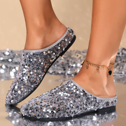 Chaussons scintillants pour dames avec des paillettes brillantes et un intérieur doux Chic und Stil