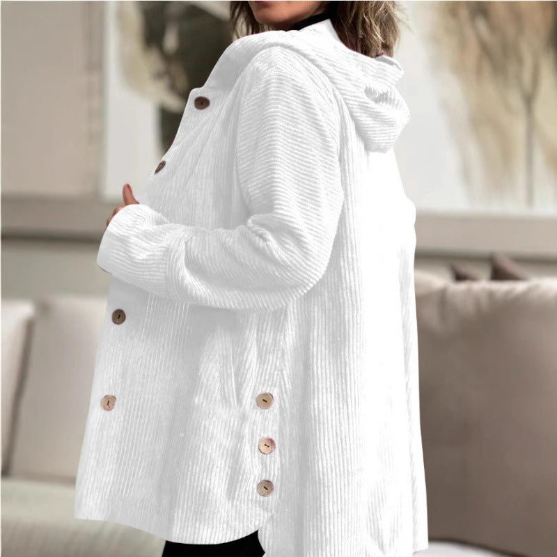 Dames décontractées capuche en tricot côtelé Chic und Stil