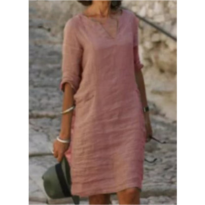 Robe en lin pour femmes avec coupe décontractée et élégant décolleté en V Chic und Stil