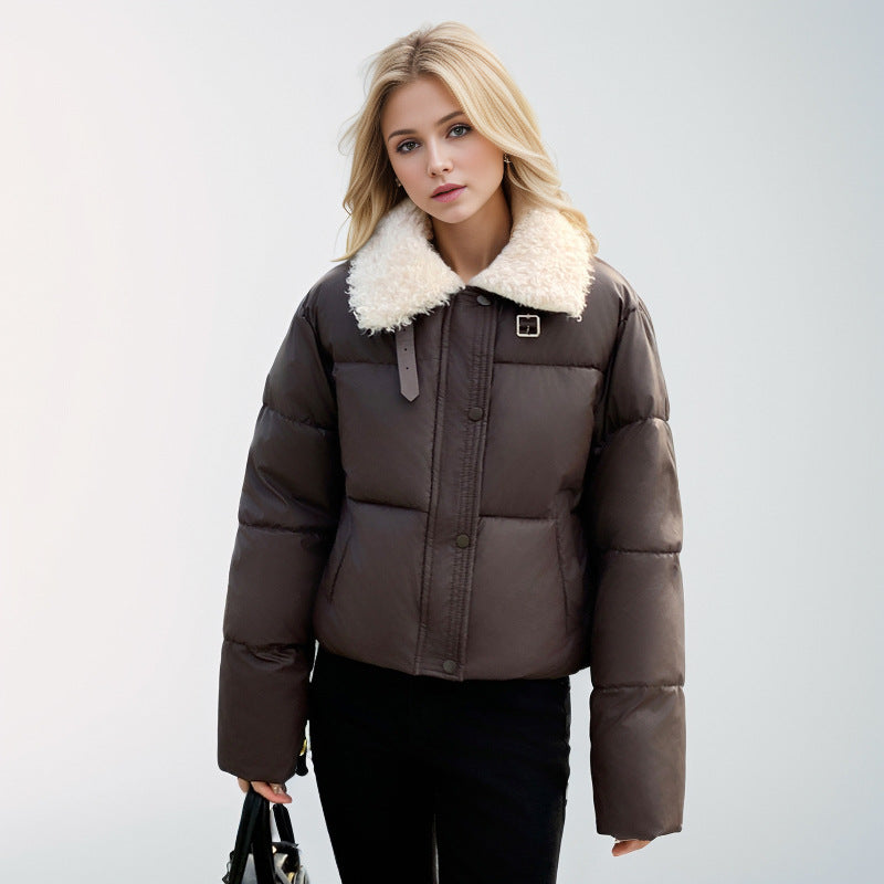 Fourrure Doudoune Poche Dames Doudoune D'hiver Avec Col En Fausse