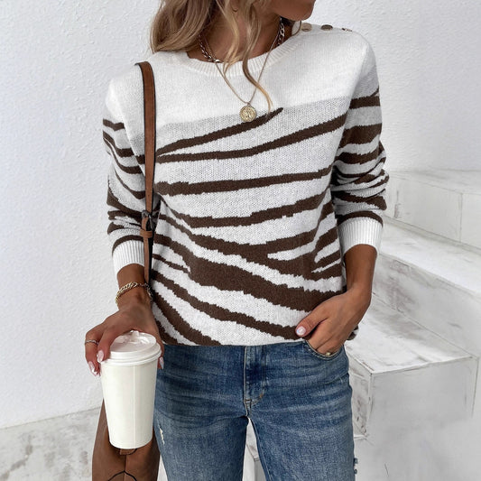 Pull en tricot confortable pour femmes avec un motif moderne de rayures zèbre et une coupe confortable Chic und Stil