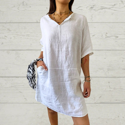 Robe en lin pour femmes avec décolleté en V et poches pratiques Chic und Stil