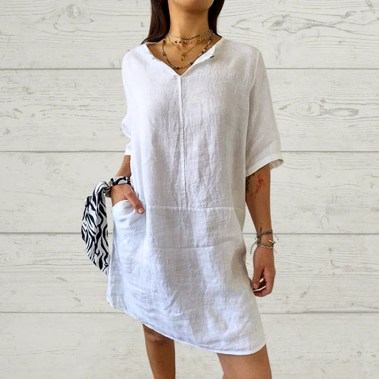 Robe en lin pour femmes avec décolleté en V et poches pratiques Chic und Stil