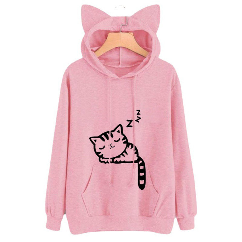 Pull à capuche pour femmes avec oreilles de chat et impression mignonne Chic und Stil