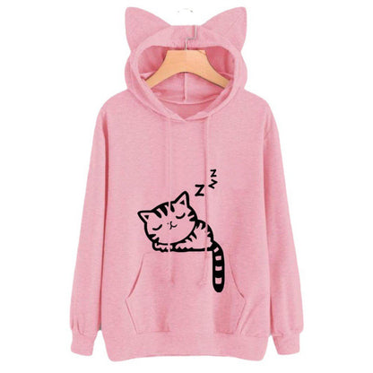 Pull à capuche pour femmes avec oreilles de chat et impression mignonne Chic und Stil