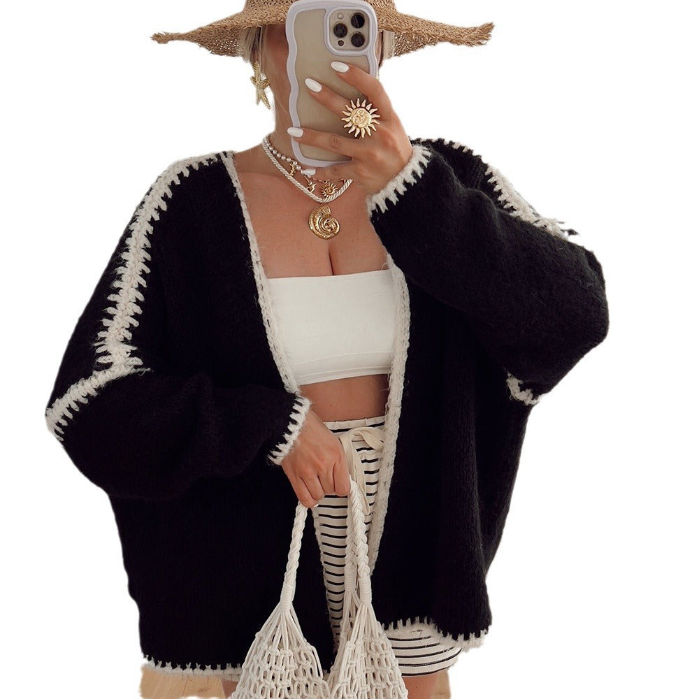 Cardigan en tricot décontracté pour femmes avec des détails de contraste attrayants Chic und Stil