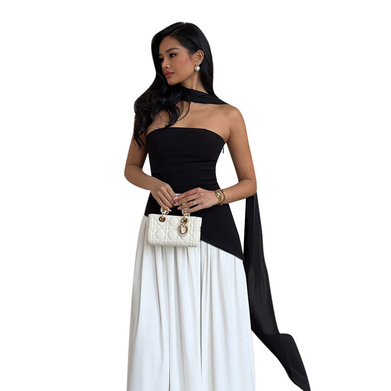 Dames Haut sans bretelles élégant avec détail de foulard fluide Chic und Stil