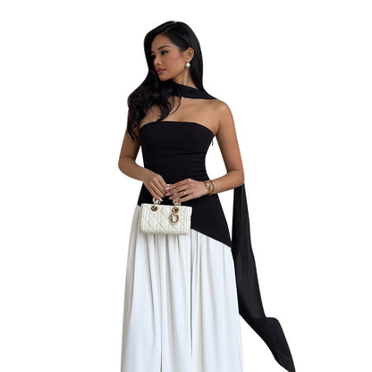 Dames Haut sans bretelles élégant avec détail de foulard fluide Chic und Stil