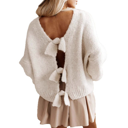 Pull en tricot décontracté pour femme avec découpe profonde dans le dos et détails de nœud Chic und Stil