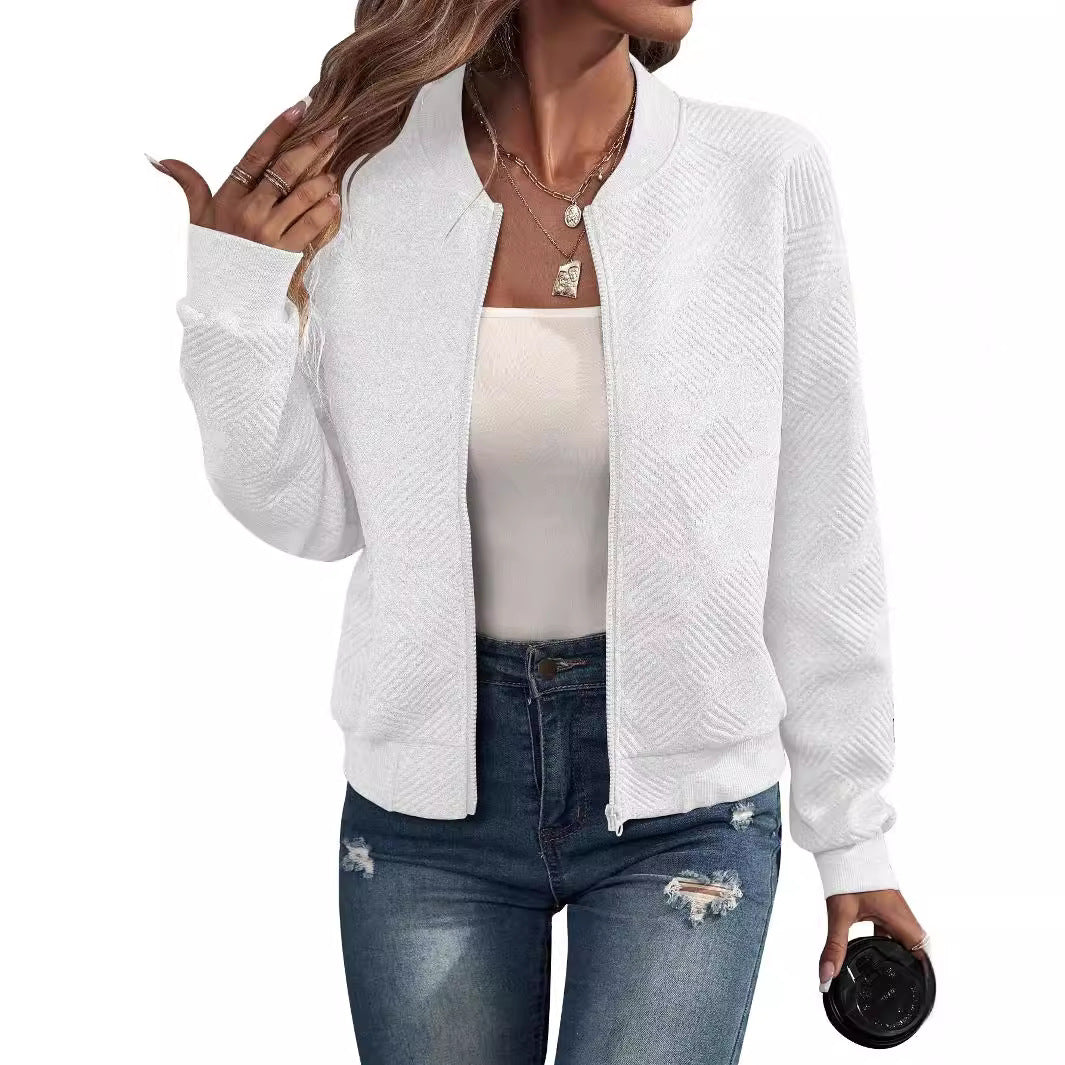 Casual bomber jacket for women with a fine texture design and practical pockets Chic and Style