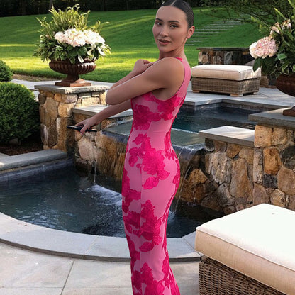 Dames Robe Maxi Élégante avec des Applications Florales Chic und Stil