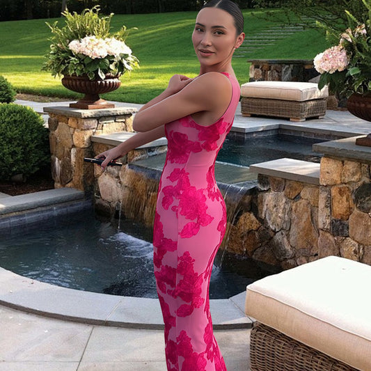 Dames Robe Maxi Élégante avec des Applications Florales Chic und Stil