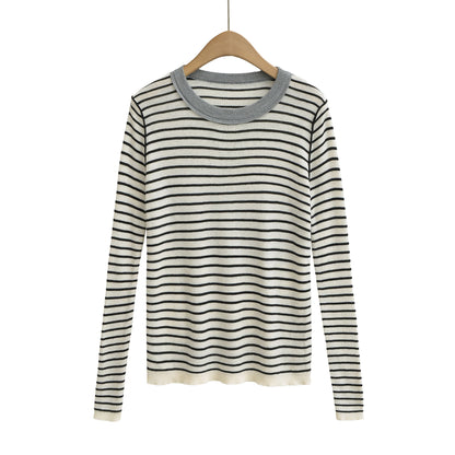 Pull-over à manches longues rayé pour femmes avec col rond Chic und Stil