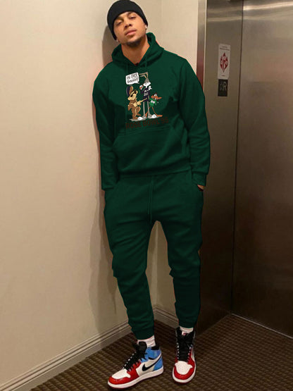 Women's hoodie and jogger pants set with creative cartoon pattern and comfortable fit Chic und Stil