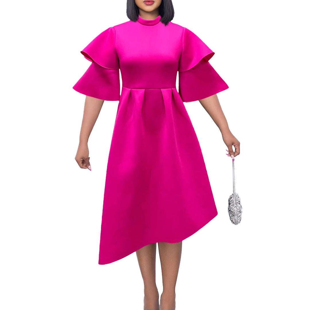 Femme Robe Midi Élégante avec Volants et Manches Volumineuses Chic und Stil