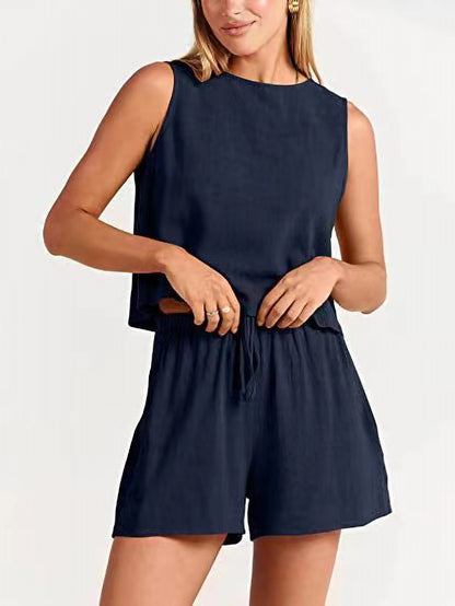 Dames Détente Ajustée Deux-Pièces Ensemble Shorts Chic und Stil