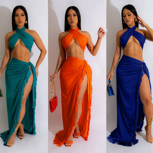 Women's Halter Neck Maxi Dress with High Slit Chic and Style
