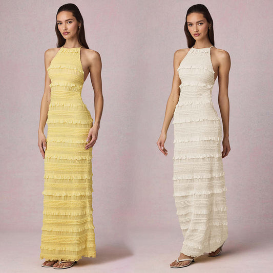 Robe maxi pour femmes avec détails en volants et coupe élégante Chic und Stil