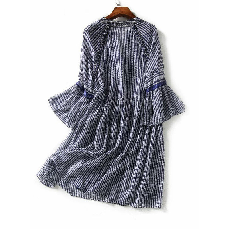 Robe courte à manches courtes à rayures bohémienne Chic und Stil