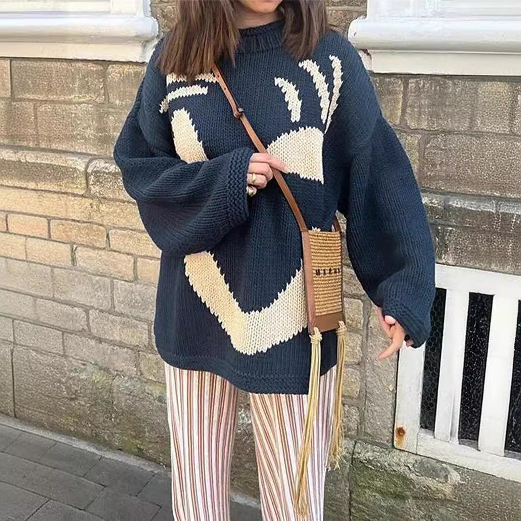 Pull en grosse maille pour femmes avec motif Smiley créatif Chic und Stil