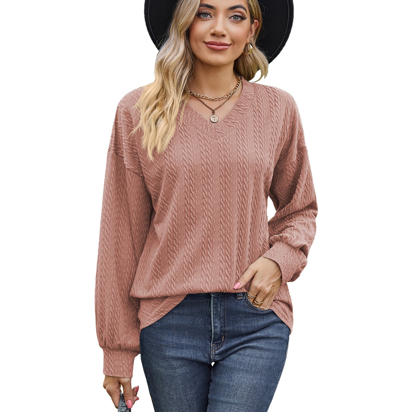 Dames pull en viscose avec motif en câble texturé et coupe décontractée Chic und Stil