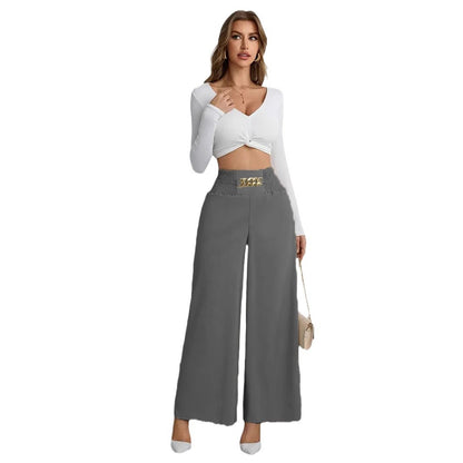 High-waisted wide-leg pants for women with decorative elastic and a trendy belt Chic and Style