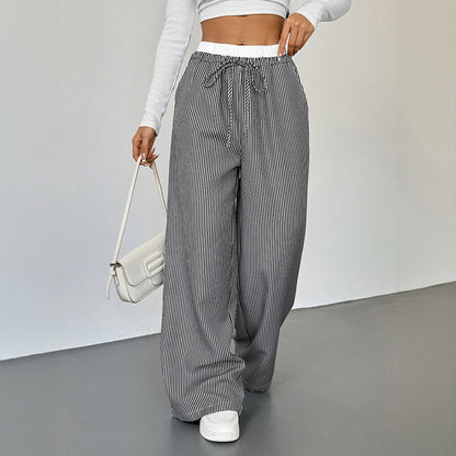 Wide striped pants for women with drawstring belt Chic und Stil