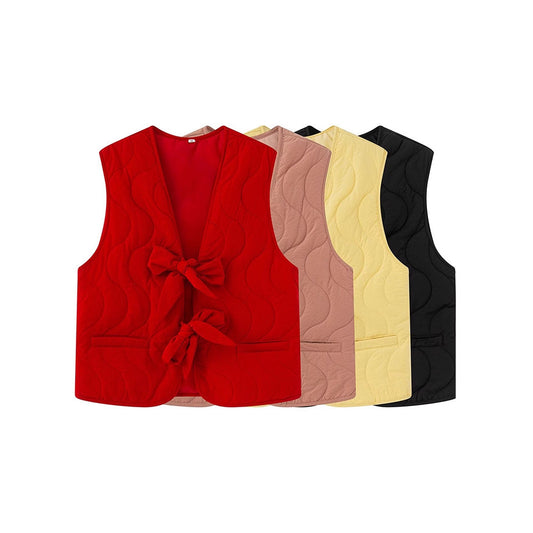 Dames gilet matelassé avec ceinture nouée double et poches latérales pratiques Chic und Stil