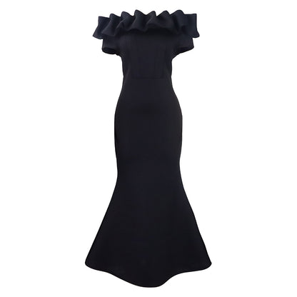 Robe de soirée ajustée pour femmes avec col voluminueux en flounces Chic und Stil