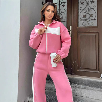 Dames Ensemble de loungewear en polaire sporty avec fermeture éclair Chic und Stil