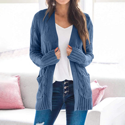 Dames Gros Tricot Cardigan avec Devant Ouvert et Grandes Poches Chic und Stil