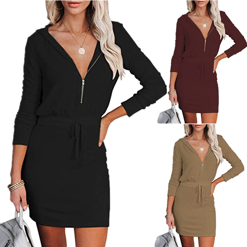 Robe mini décontractée pour femmes avec capuche et fermeture éclair Chic und Stil