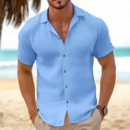 Chemise en lin à manches courtes pour hommes avec col moderne et patte de boutonnage Chic und Stil