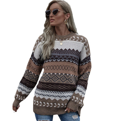 Women's chunky knit sweater with geometric pattern Chic und Stil