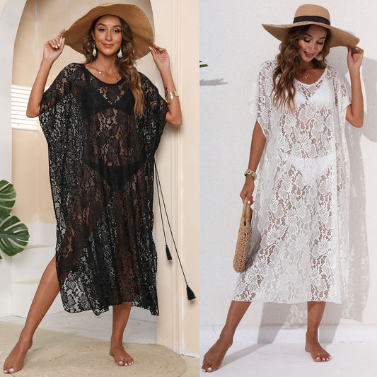 Dames Transparent Floral Dentelle Plage Survêtement Robe Chic und Stil