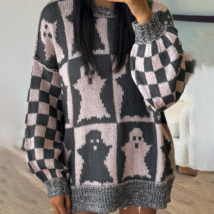 Pull en maille épaisse pour femmes avec un motif de fantôme moderne et une coupe décontractée Chic und Stil